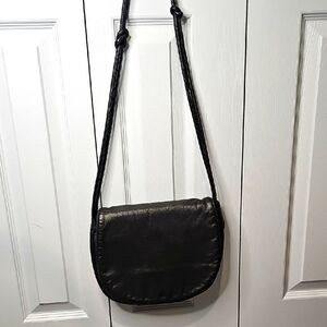Anne Klein For Calderon Smoke Metallic Crossbody Bag with knotted strap